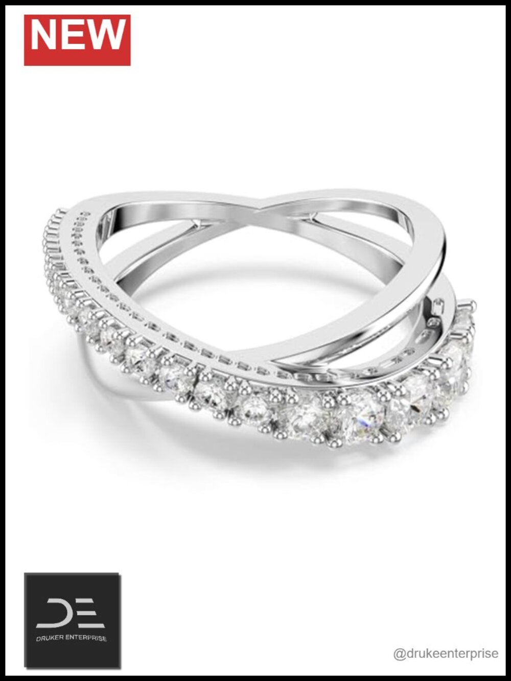 Swarovski Crystal Ring Statement Modern Silver-tone Metal